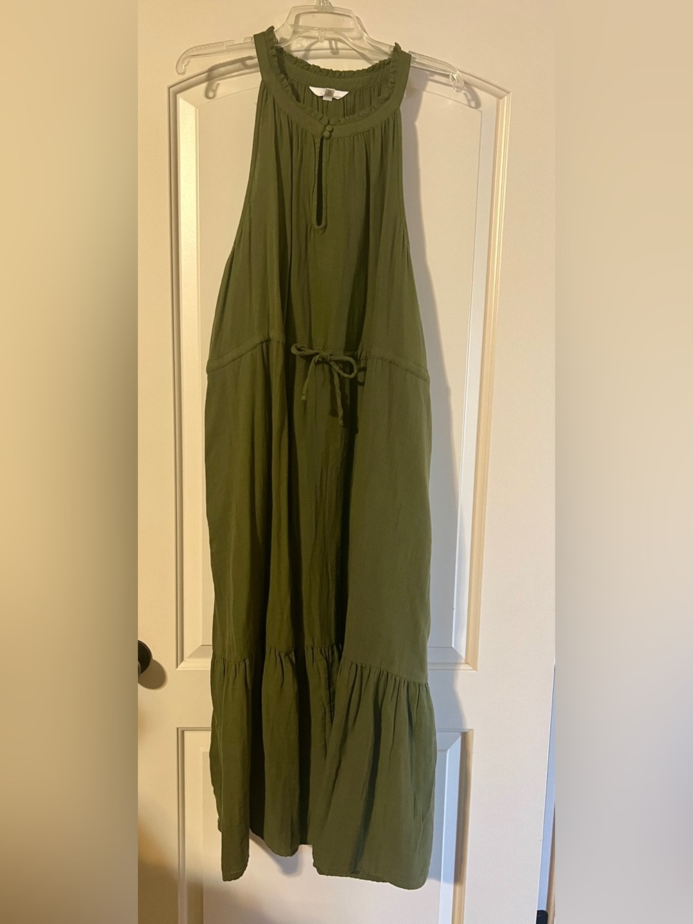 Time and Tru Olive Maxi Dress with Drawstring Waist